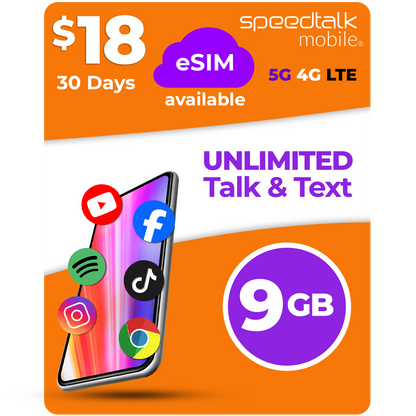 $18 A Month Unlimited Talk, Text & Data Phone Plan With 9GB SIM Card