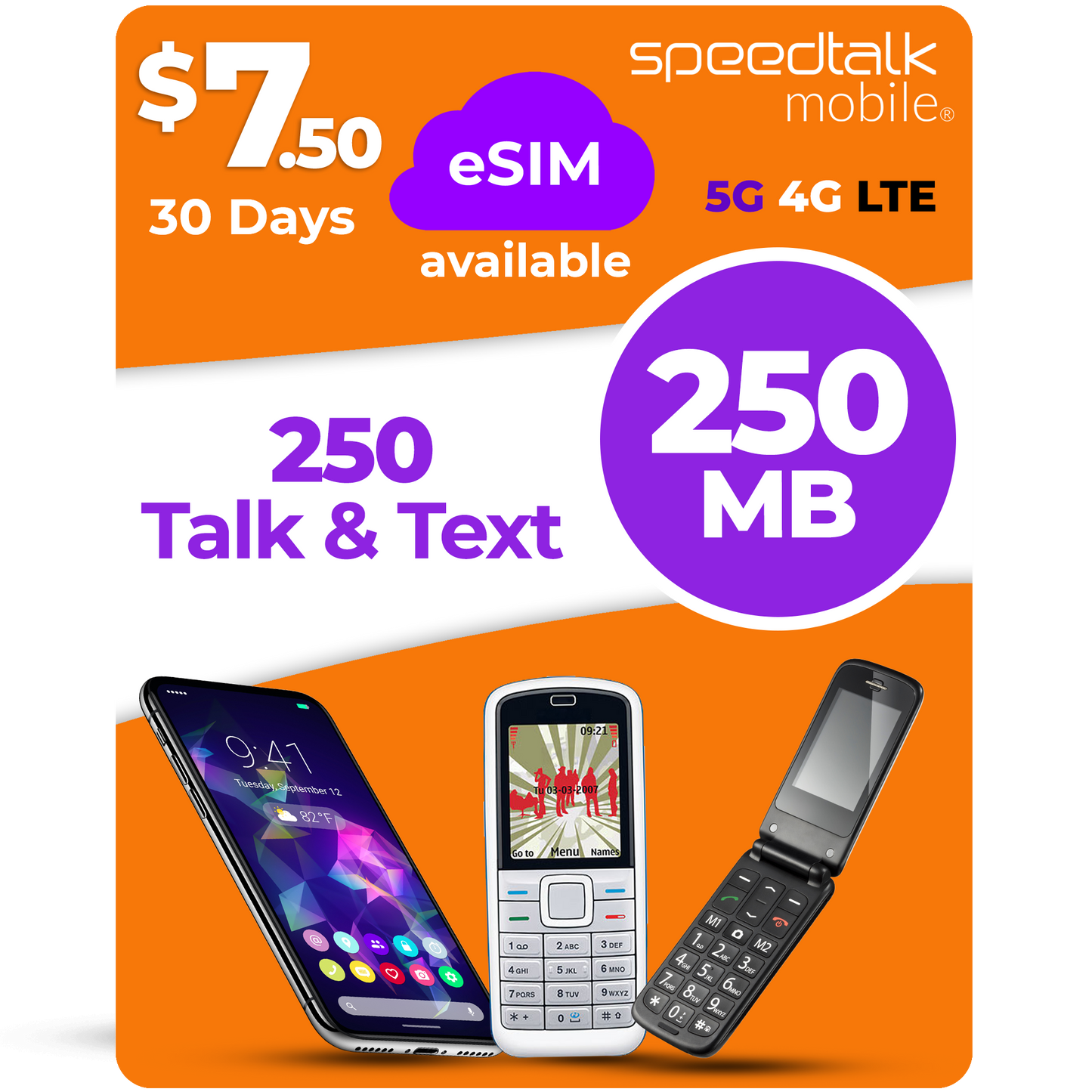 $7.50 A Month 250 Minutes 250 Text Phone Plan With 250MB Data SIM Card