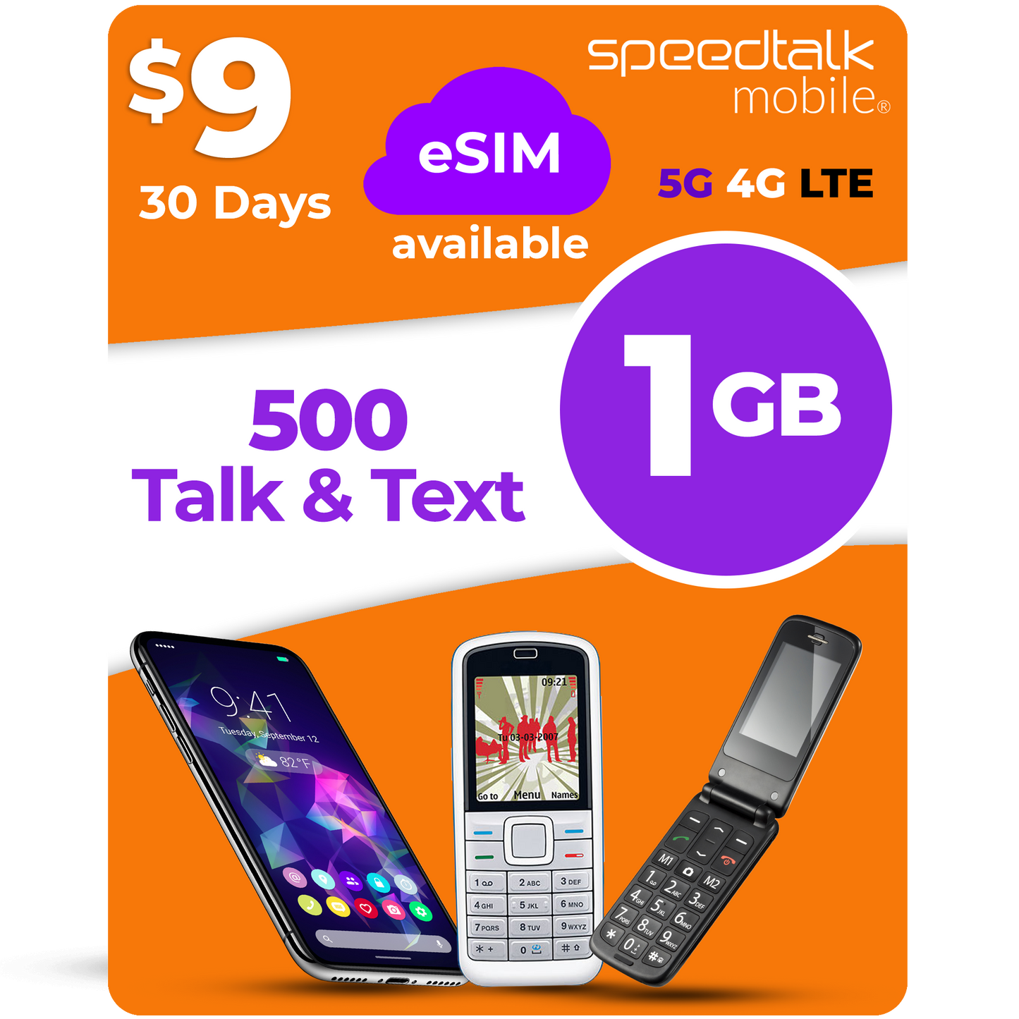 $9 A Month 500 Minutes & 500 Text Phone Plan 1 GB Data SIM Card