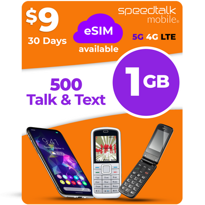 $9 A Month 500 Minutes & 500 Text Phone Plan 1 GB Data SIM Card